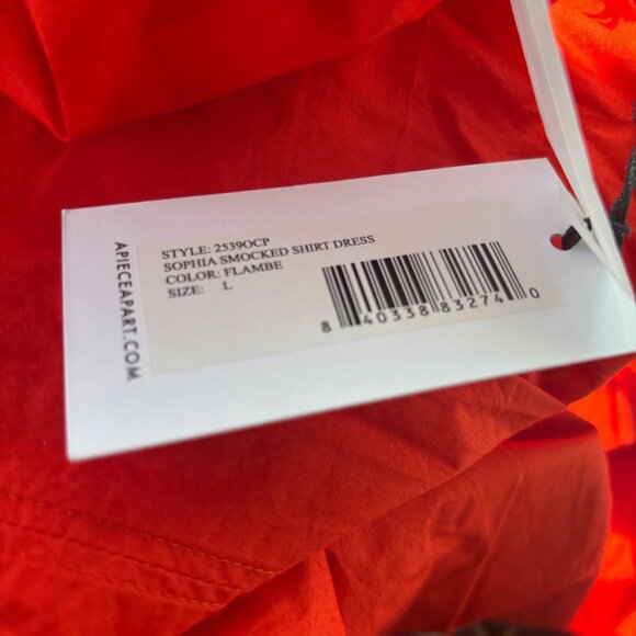 NWT APIECE APART Sophia Smocked Shirt Dress L Flambe Collar Long Sleeve Cotton - Picture 5 of 5